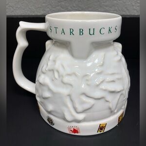 Vintage STARBUCKS World Globe Ceramic Travel Mug Coffee Cup 16oz Large Handle